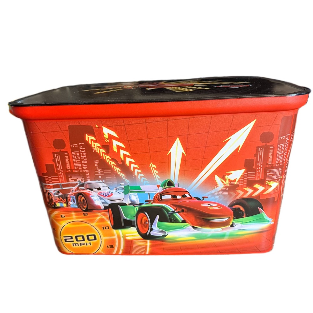 Disney Pixar Cars Lightning McQueen Red Plastic Storage Bin with Lid 8x11x8
